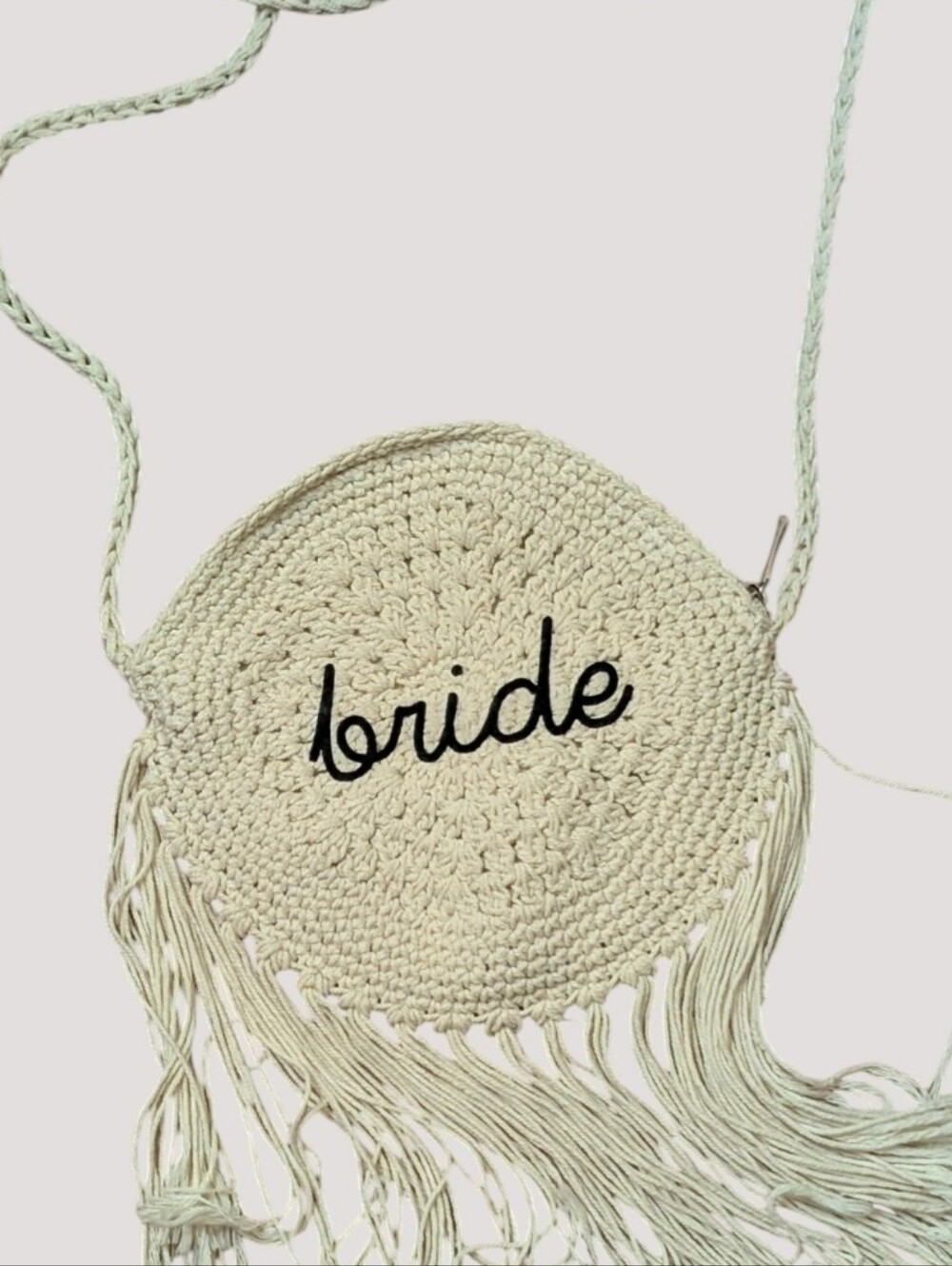 Bride Crochet Fringe Purse Round Boho Crossbody Bag Bachelorette Honeymoon Cream